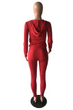 Wine Red Fashion adult Active Casual Lightly cooked Zippered Two Piece Suits pencil Long Sleeve