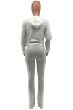 Cream white Casual Solid Patchwork Hooded Collar Long Sleeve Two Pieces