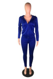 Blue Fashion adult Active Casual Lightly cooked Zippered Two Piece Suits pencil Long Sleeve