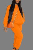 Orange Casual Print Letter Hood-krage Plus Size