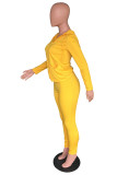 Yellow Fashion adult Active Casual Lightly cooked Zippered Two Piece Suits pencil Long Sleeve
