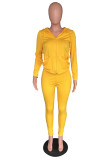 Yellow Fashion adult Active Casual Lightly cooked Zippered Two Piece Suits pencil Long Sleeve