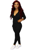 Black Fashion adult Active Casual Lightly cooked Zippered Two Piece Suits pencil Long Sleeve