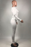 White Casual Solid Letter O Neck Long Sleeve Two Pieces