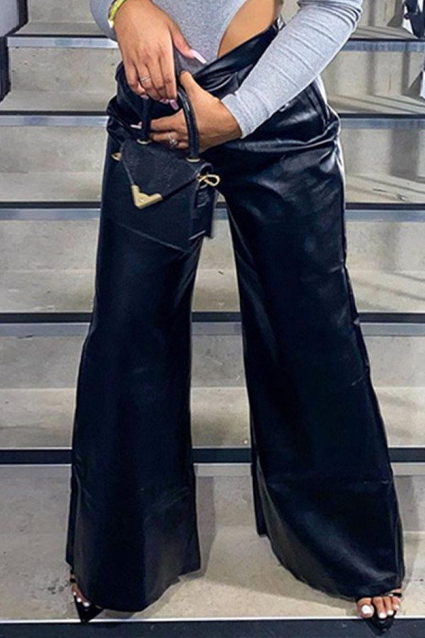 ブラックファッションカジュアルソリッドパンツブーツカットパンツ