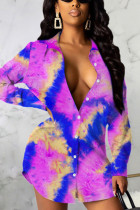 paarse sexy print patchwork turndown kraag kokerrok jurken