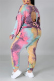 Conjunto multicolorido moda casual estampa tie-dye tie-dye sem costas o pescoço plus size