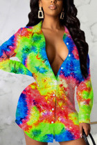 multicolor sexigt tryck patchwork turndown krage pennkjol klänningar