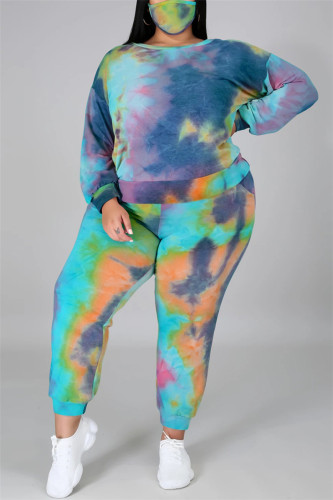 Conjunto multicolorido moda casual estampa tie-dye tie-dye sem costas o pescoço plus size