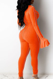 Оранжевые сексуальные однотонные бандажные лоскутные комбинезоны с круглым вырезом