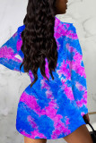 Robes jupe crayon à col rabattu et imprimé sexy bleu foncé en patchwork