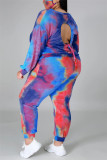 set multicolor moda casual stampa tie-dye tie-dye senza schienale o collo plus size