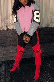 Cappotti patchwork a maniche lunghe con colletto rovesciato casual alla moda rosa