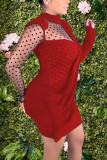 Цвет красного вина, модное повседневное платье для взрослых из саржевого атласа в стиле пэчворк, сплошное лоскутное платье с круглым вырезом и длинным рукавом, мини-платье с длинным рукавом, платья