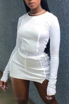 Branco moda adulto sexy ternos de duas peças sólido retalhos saia quadril manga longa
