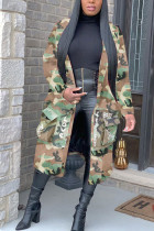 Camouflage Colletto rovesciato Stampa lettera Camouflage Patchwork Stampa Cappotti e cardigan a maniche lunghe