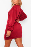 Red Fashion Casual Lips Printed Basic O Neck Printed Dress