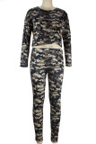 Camouflage Sexy Adult Print O Neck Long Sleeve Two Pieces