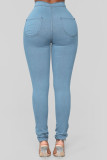 Calça jeans azul marinho com zíper Fly Mid Solid lápis de lavagem