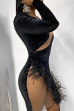 Черные сексуальные однотонные лоскутные платья-футляры с круглым вырезом