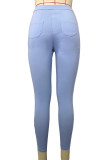 Pink Denim Zipper Fly Mid Solid washing pencil Pants Bottoms