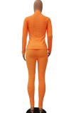 Оранжевый Модный уличный однотонный пэчворк с круглым вырезом для взрослых с длинным рукавом Обычный рукав Обычный из двух предметов