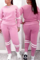 Розовый Однотонный Пэчворк О-образный вырез Длинный рукав Из двух частей Спортивная одежда на каждый день