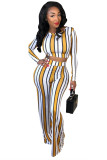 Yellow Elastic Fly High Striped Straight Pants Two-piece suit