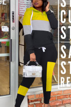 Желтый Воротник-капюшон Однотонный Пэчворк Спортивная одежда Длинный рукав Из двух частей