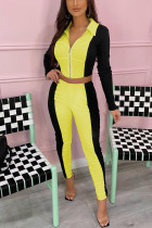 Yellow Casual Solid Patchwork Zipper Collar Long Sleeve Two Pieces