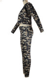 Camouflage Sexy Adult Print O Neck Long Sleeve Two Pieces