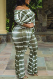 Macacão verde moda casual com estampa básica decote em tamanho grande