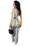 Yellow Elastic Fly High Striped Straight Pants Two-piece suit