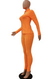 Arancione Fashion Street Adult Solid Patchwork O Collo Manica lunga Manica regolare Due pezzi regolari