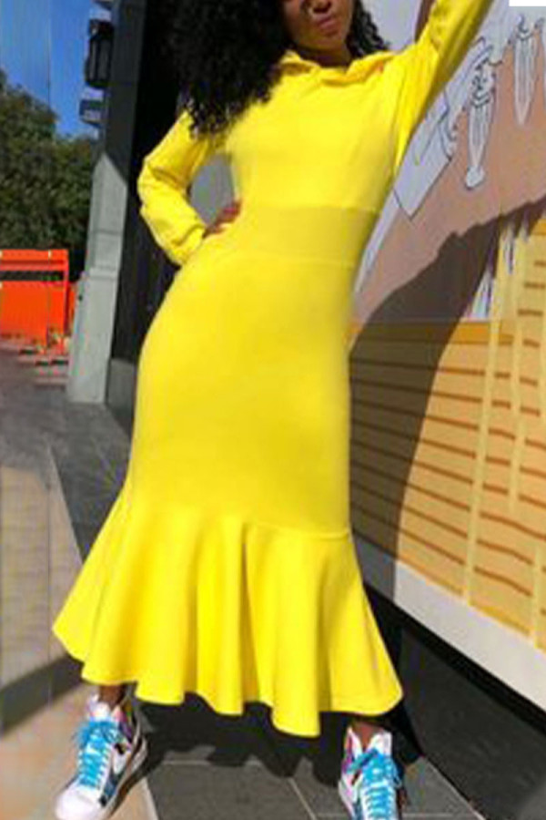 Однотонные платья русалки с круглым вырезом и круглым вырезом Yellow Street