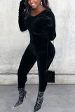 Zwarte sexy effen skinny jumpsuits met plooien en plooien
