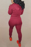 rosa rossa Abbigliamento sportivo Lettera scavata con cappuccio Colletto manica lunga in due pezzi