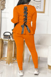 Arancio moda casual cinturino solido design o collo manica lunga due pezzi