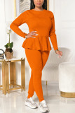 Arancio moda casual cinturino solido design o collo manica lunga due pezzi
