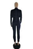 Black Sexy Solid Fold O Neck Skinny Jumpsuits