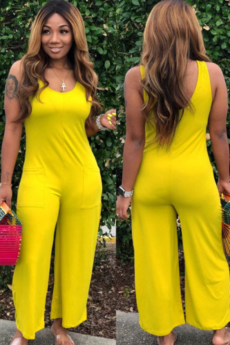 Yellow Sexy Solid Sleeveless Slip 