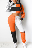 tangerine Casual Patchwork O Neck Long Sleeve Two Pieces
