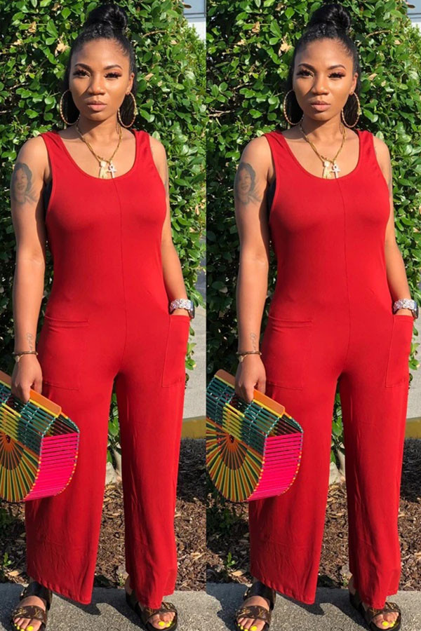 Red Sexy Solid Sleeveless Slip 