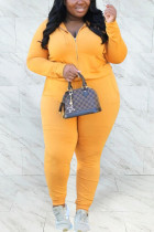 Yellow Sportswear Solid Hooded Collar Plus Size