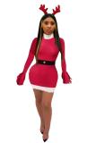 Costumi natalizi con cuciture solide patchwork di moda sexy per adulti rossi