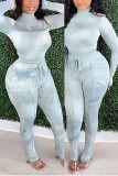 Due pezzi manica lunga dolcevita stampa moda blu