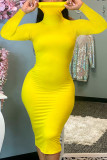 Amarillo Sexy Sólido Patchwork O Cuello Lápiz Falda Vestidos