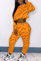 Оранжевый уличный принт с круглым вырезом и длинным рукавом из двух частей