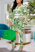 Зеленые повседневные брюки из двух предметов с длинным рукавом и принтом