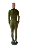Army Green Casual Solid Hooded Collar Plus Size